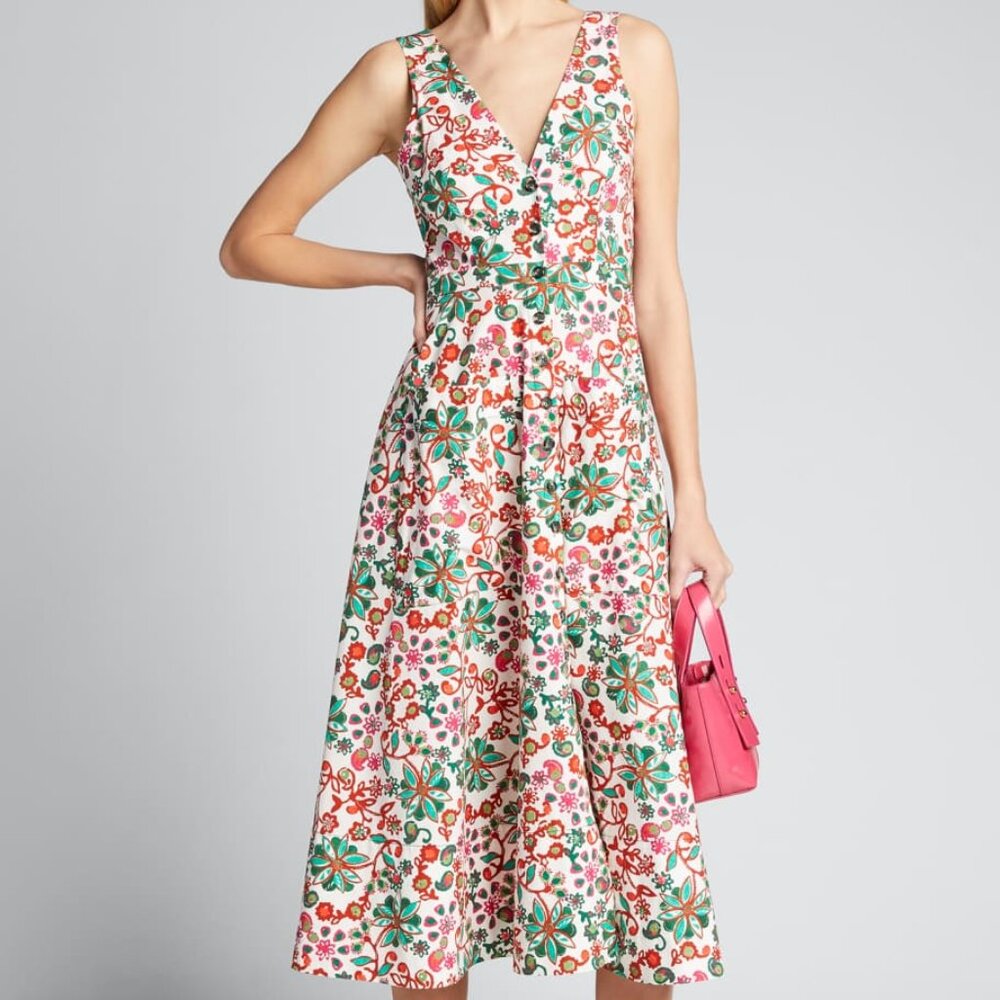 Saloni Zoey Floral-Print Button-Front Midi Dress - Size 0